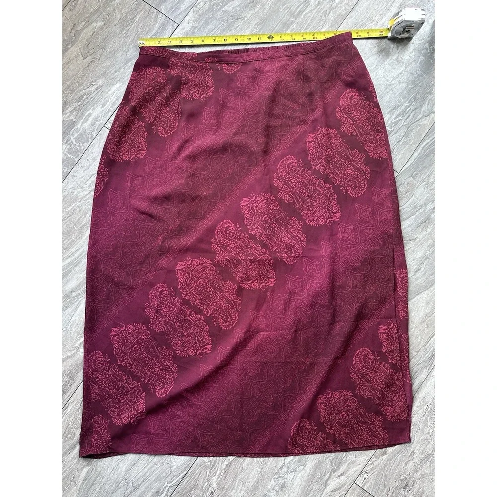 Maggie McNaughton 3X Paisley Midi Skirt Burgundy Aubergine Pull On Slit NWT 0144